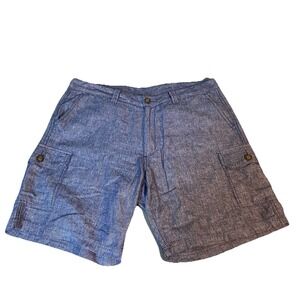 Tasso Elba Linen Blend Cargo Shorts Men's 38 Blue ‎ Vacation Resort Wear Beach